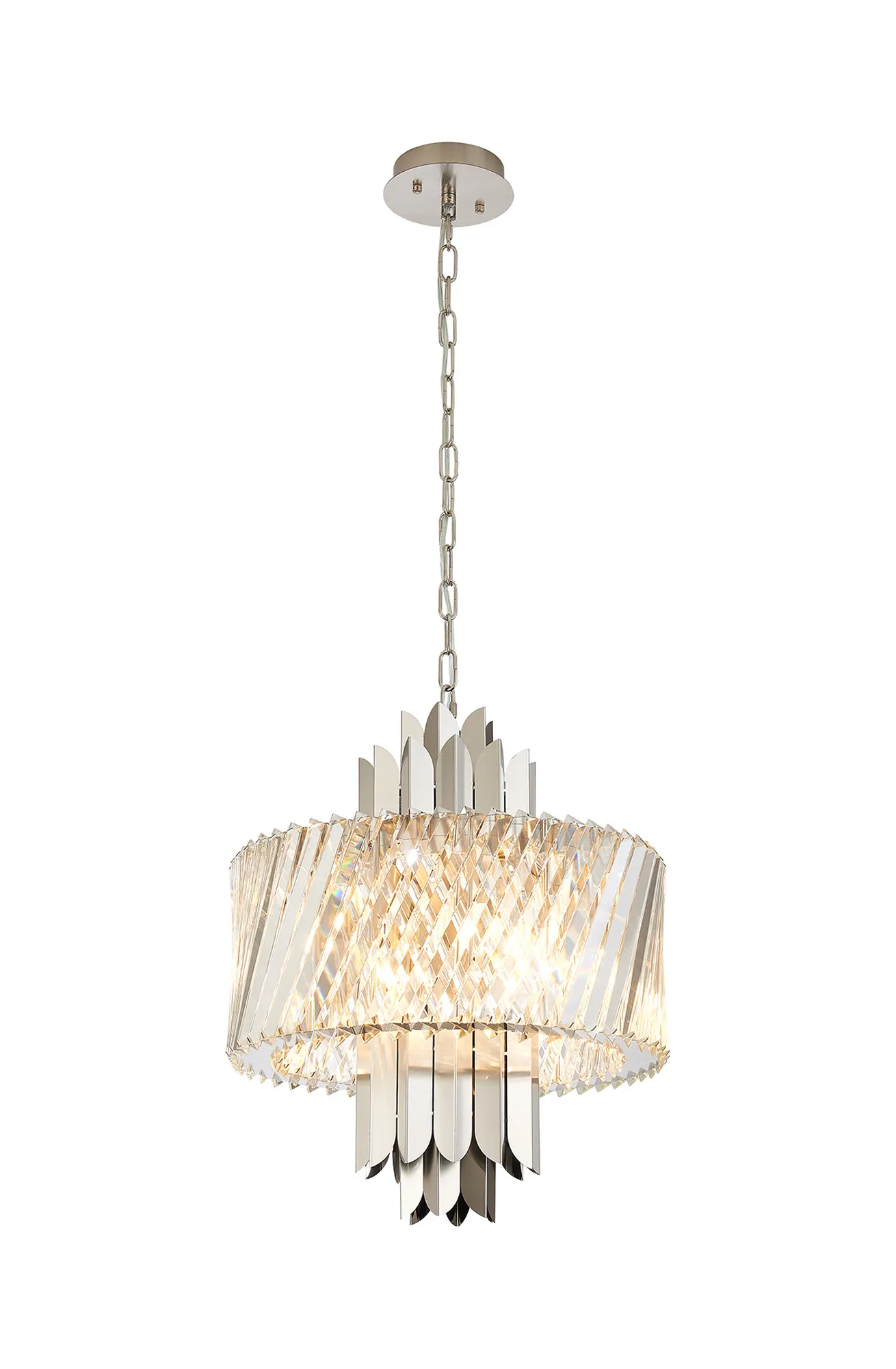 Lola Satin Nickel Crystal Ceiling Lights Diyas Ringed & Square Crystal Fittings